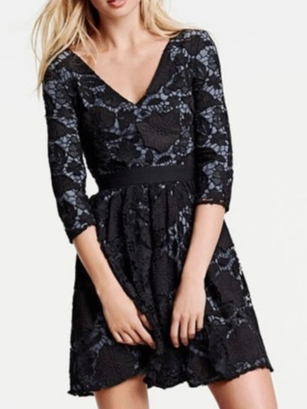 VS Dress, Size 8, Black Sheer, Openwork Crochet Lace